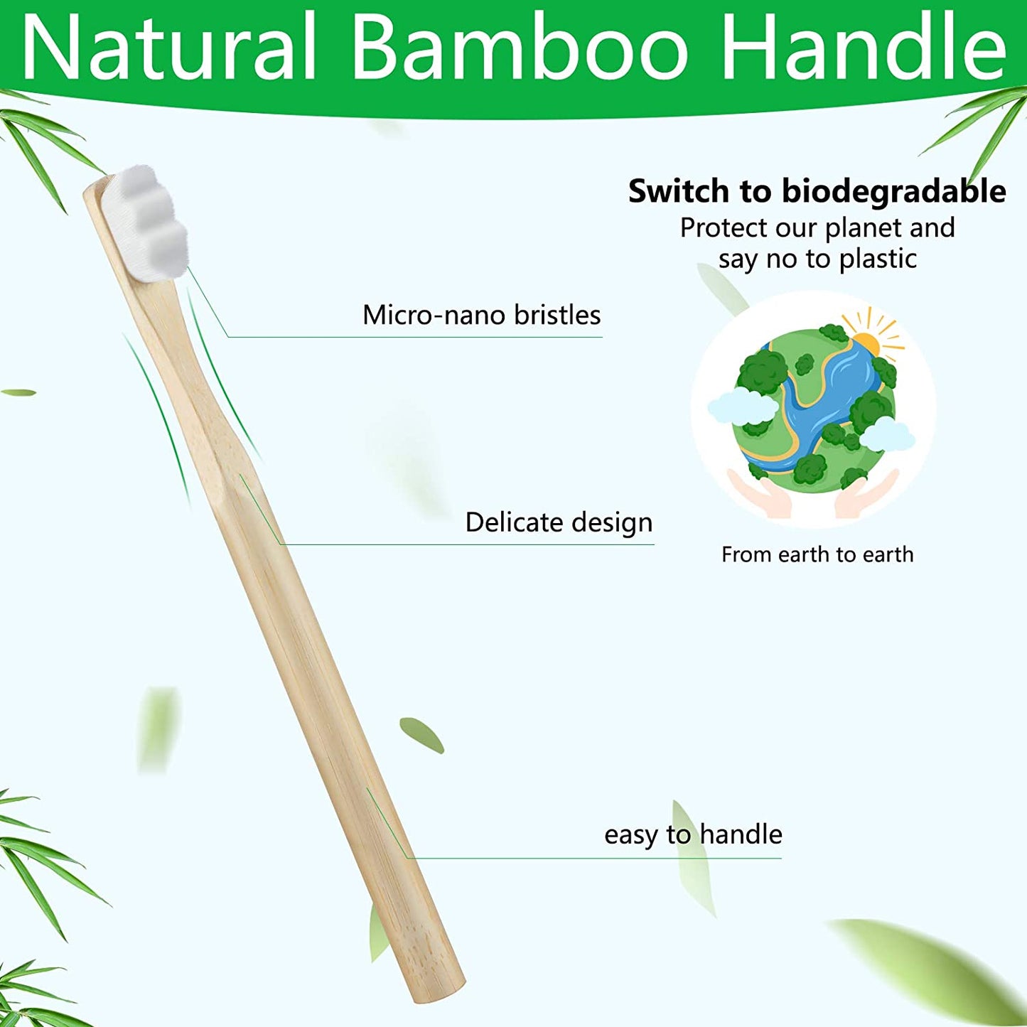 Bamber Organic Bamboo Toothbrush with Nano Bristles ( Set of 4)